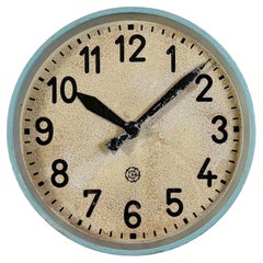 Grande horloge murale industrielle bleue de Chronotechna, années 1950