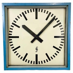 Large Blue Industrial Factory Wall Clock from Siemens, 1950s
