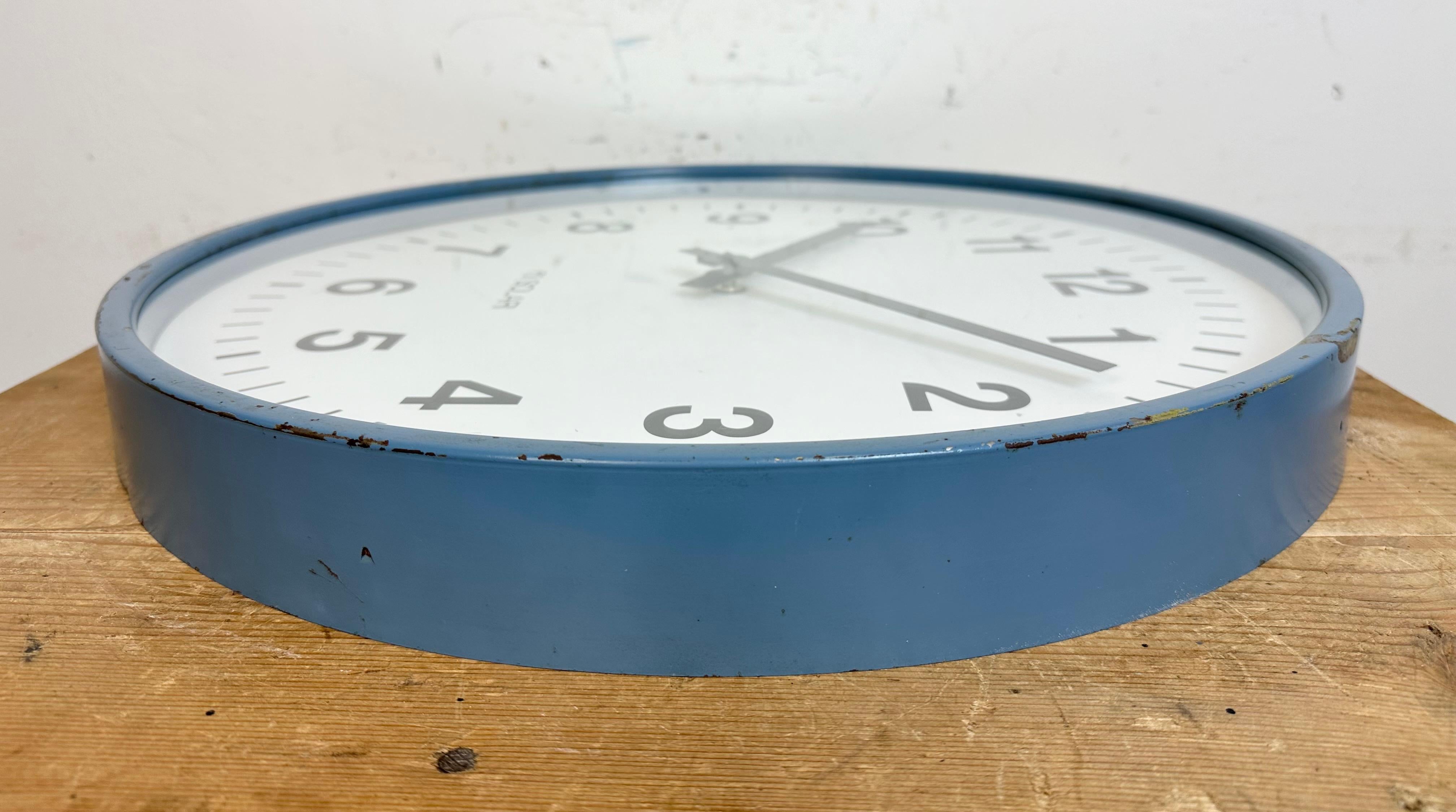 Large Blue Industrial Italian Wall Clock from Fratelli Solari Udine, 1970s 7