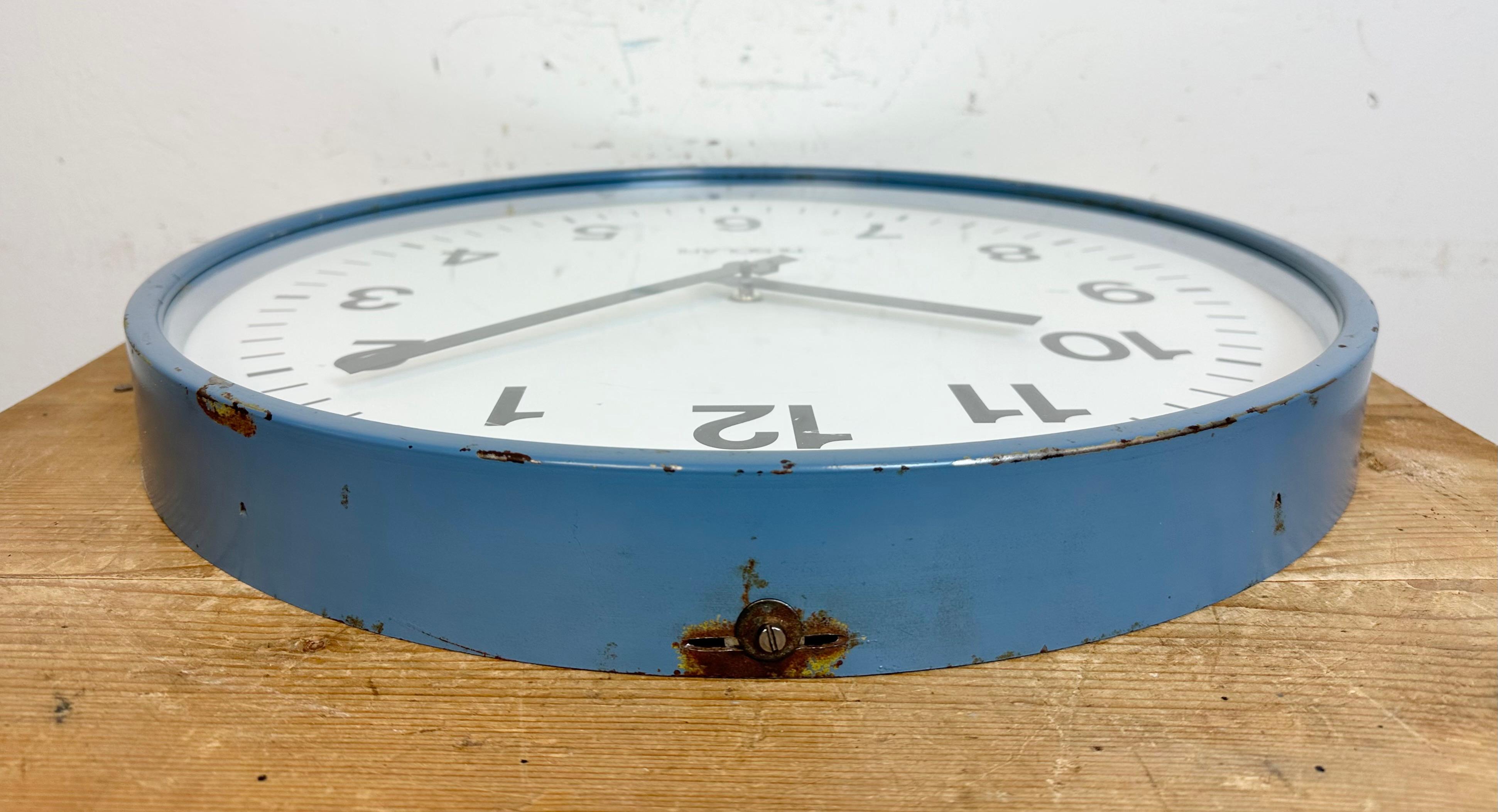Large Blue Industrial Italian Wall Clock from Fratelli Solari Udine, 1970s 8