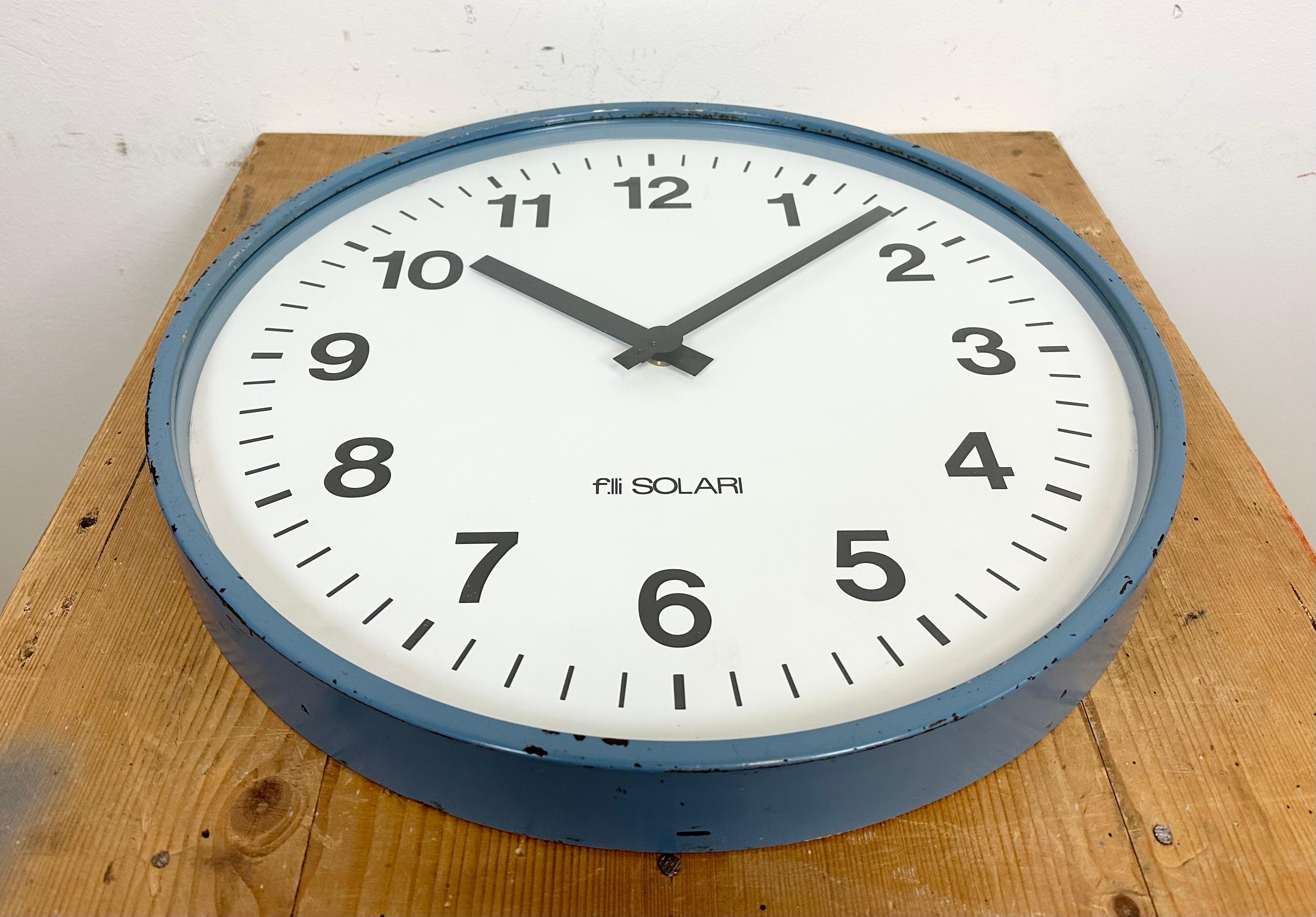 Large Blue Industrial Italian Wall Clock from Fratelli Solari Udine ...