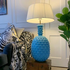 Large Blue Italian Ceramic Pineapple Lamp, 1960's