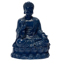 Vintage Large Blue Lacquered Buddha "Abhaya Mudra" Statuette