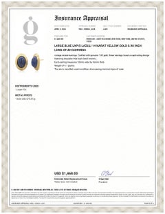 Large Blue Lapis Lazuli 14 Karat Yellow Gold 0.90 Inch Long Stud Earrings