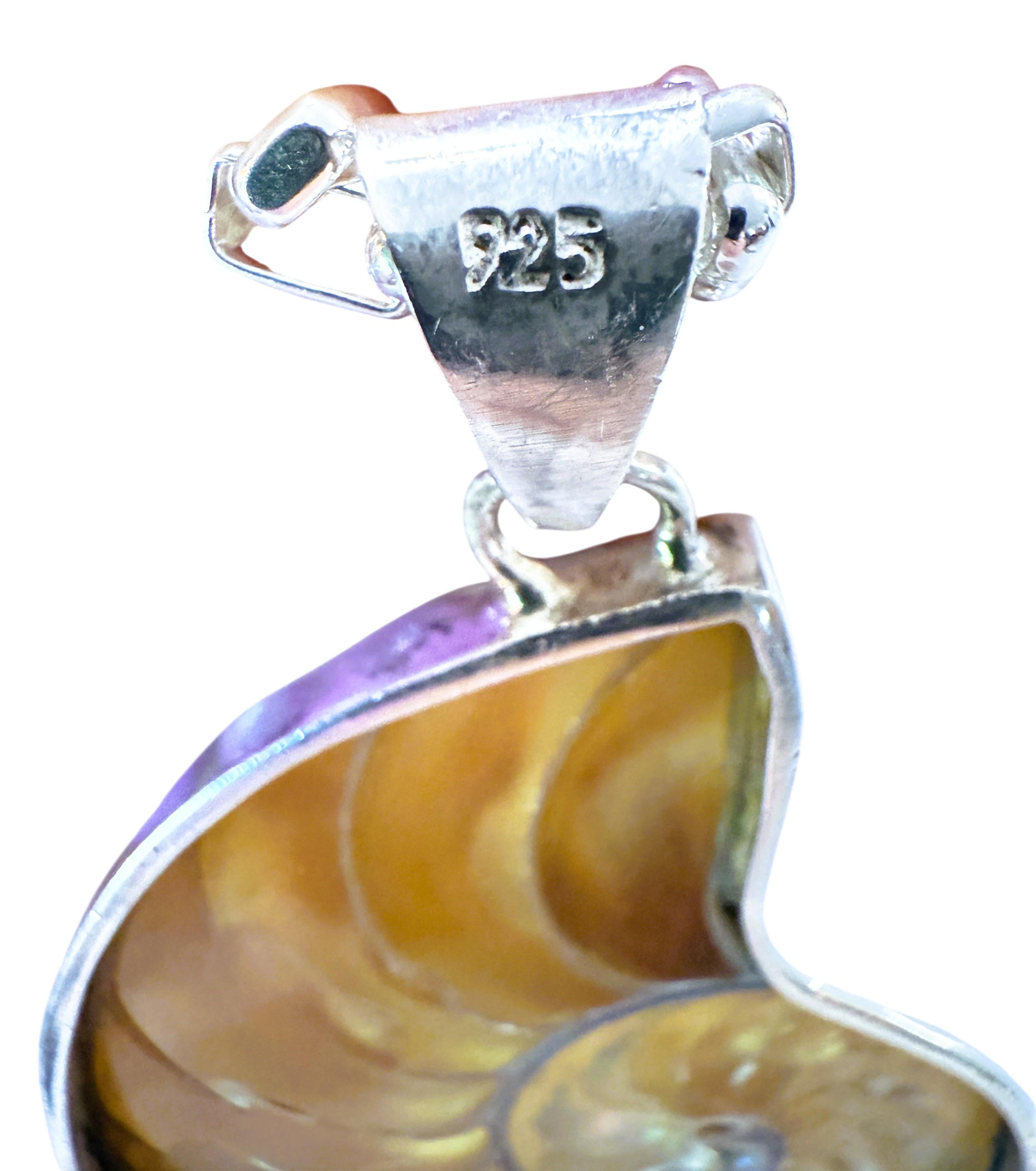 Gran concha nautilus de brillo azul y cadena sujetapapeles de plata de ley 38,92 gramos Corte oval en venta