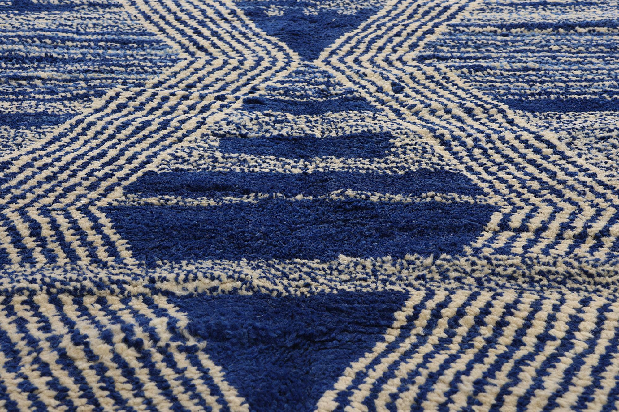 Laine Grand tapis bleu moderne marocain, le déconstruitisme rencontre Cozy Nomad en vente