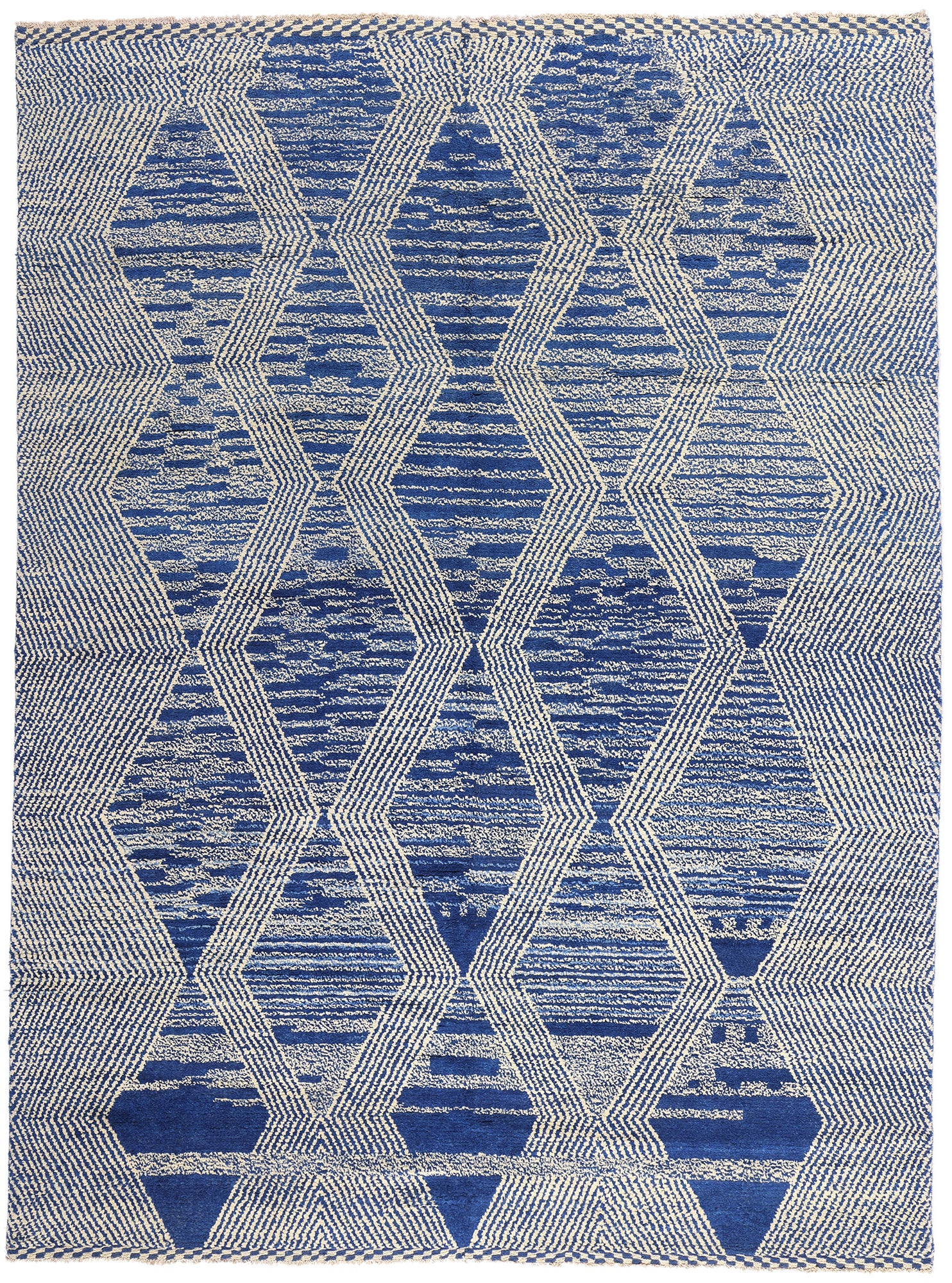 Großer blauer moderner marokkanischer Teppich, Dekonstruivismus meets Cozy Nomad