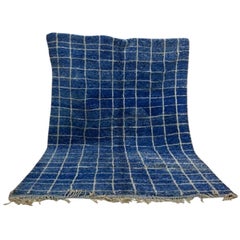Large Blue Modern Moroccan Tattersall Grid Wool Beni M
Rirt Handwoven Rug