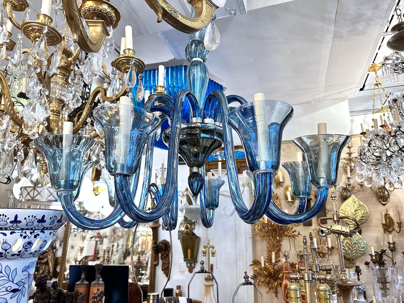 Large Blue Murano Chandelier For Sale 1