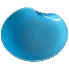 Retro Blue Murano Glass Ashtray by Barbini