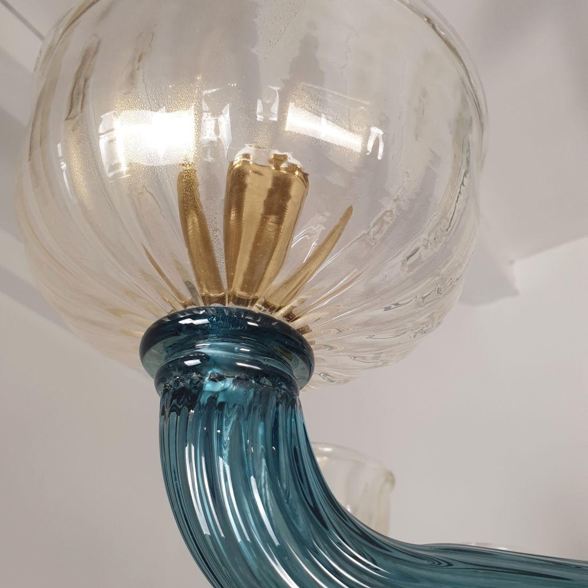 Large blue Murano glass chandelier, Italy 4