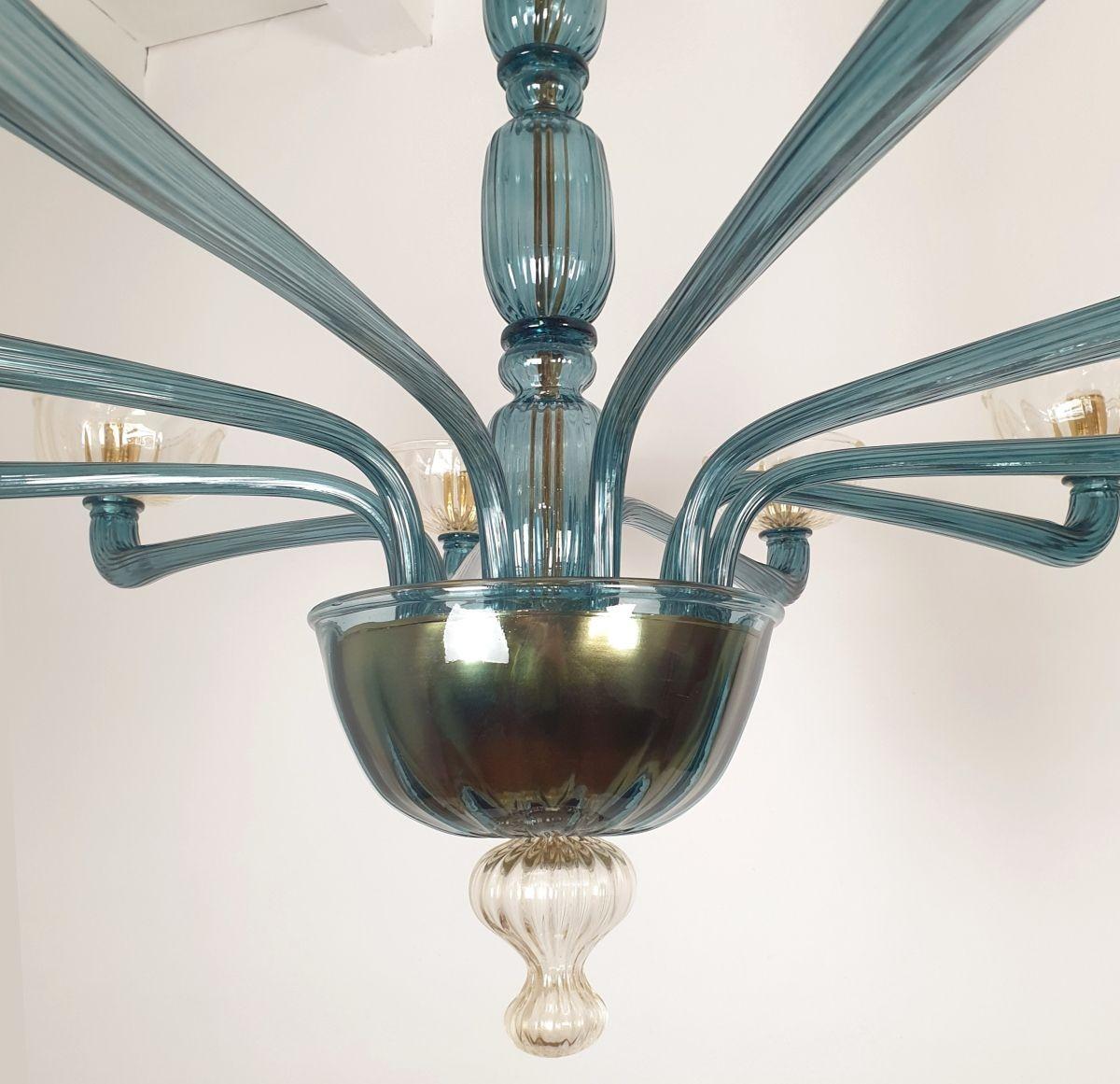 Large blue Murano glass chandelier, Italy In Excellent Condition In Dallas, TX
