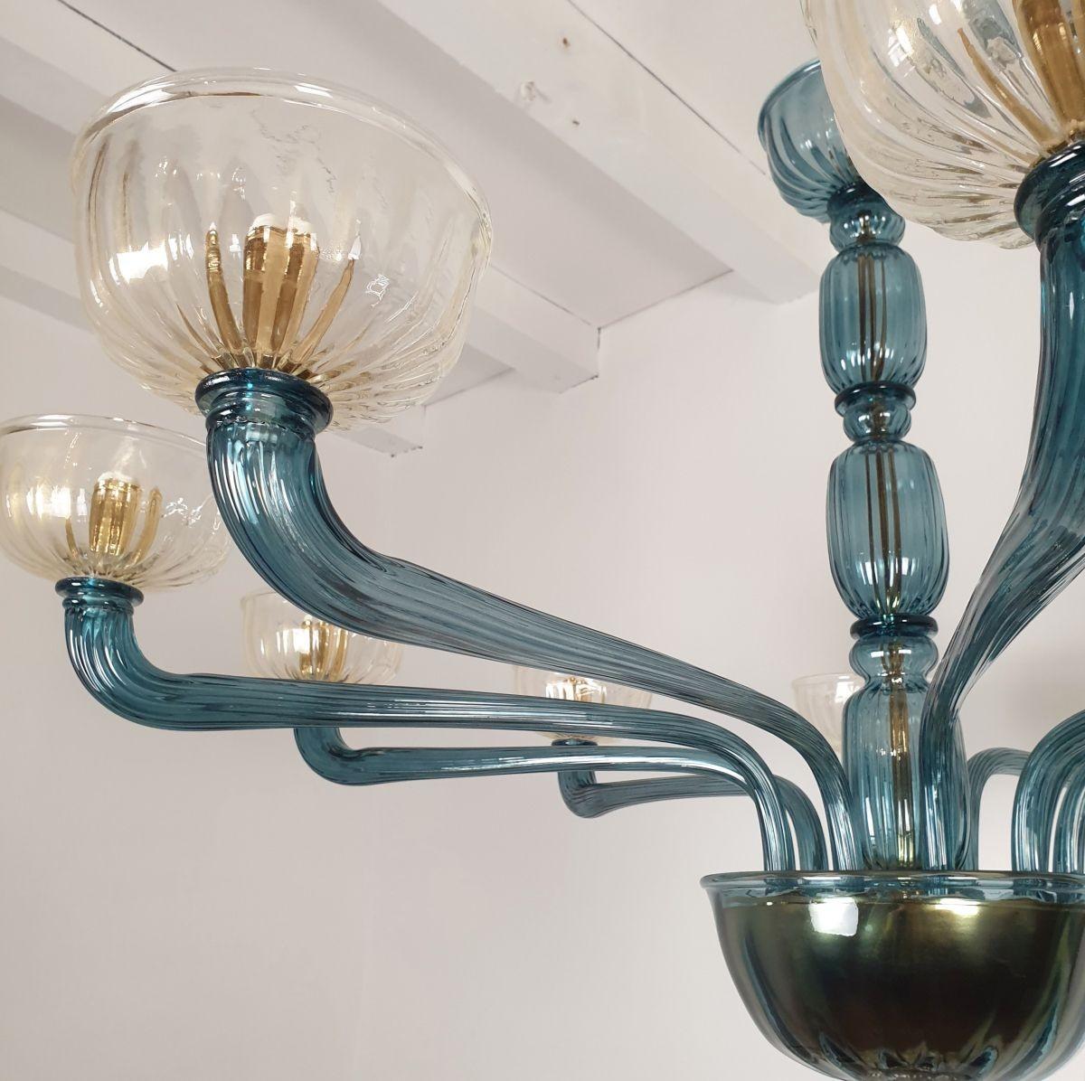 Late 20th Century Large blue Murano glass chandelier, Italy