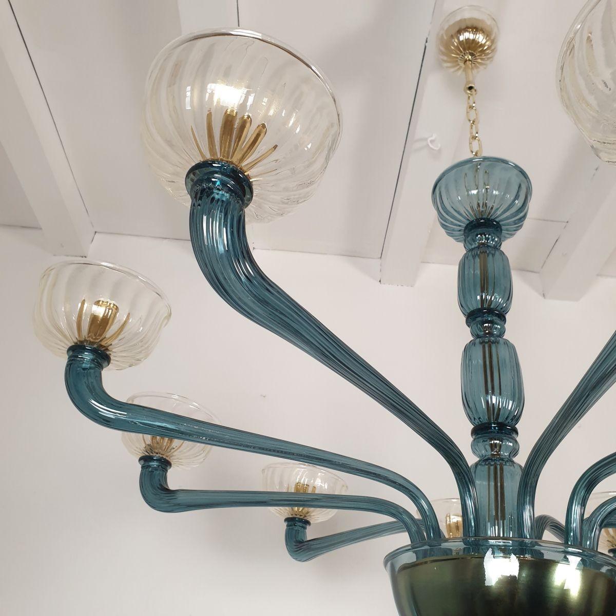 Large blue Murano glass chandelier, Italy 1