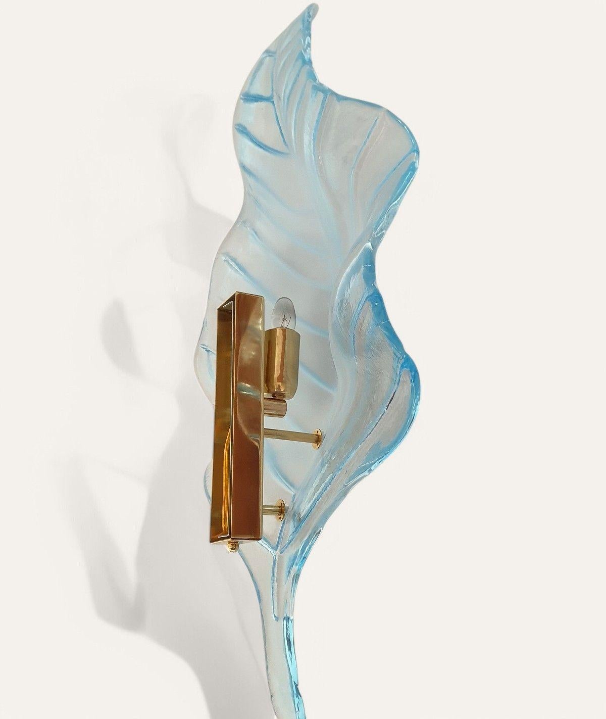 Large blue Murano glass leaf sconces - a pair For Sale 3