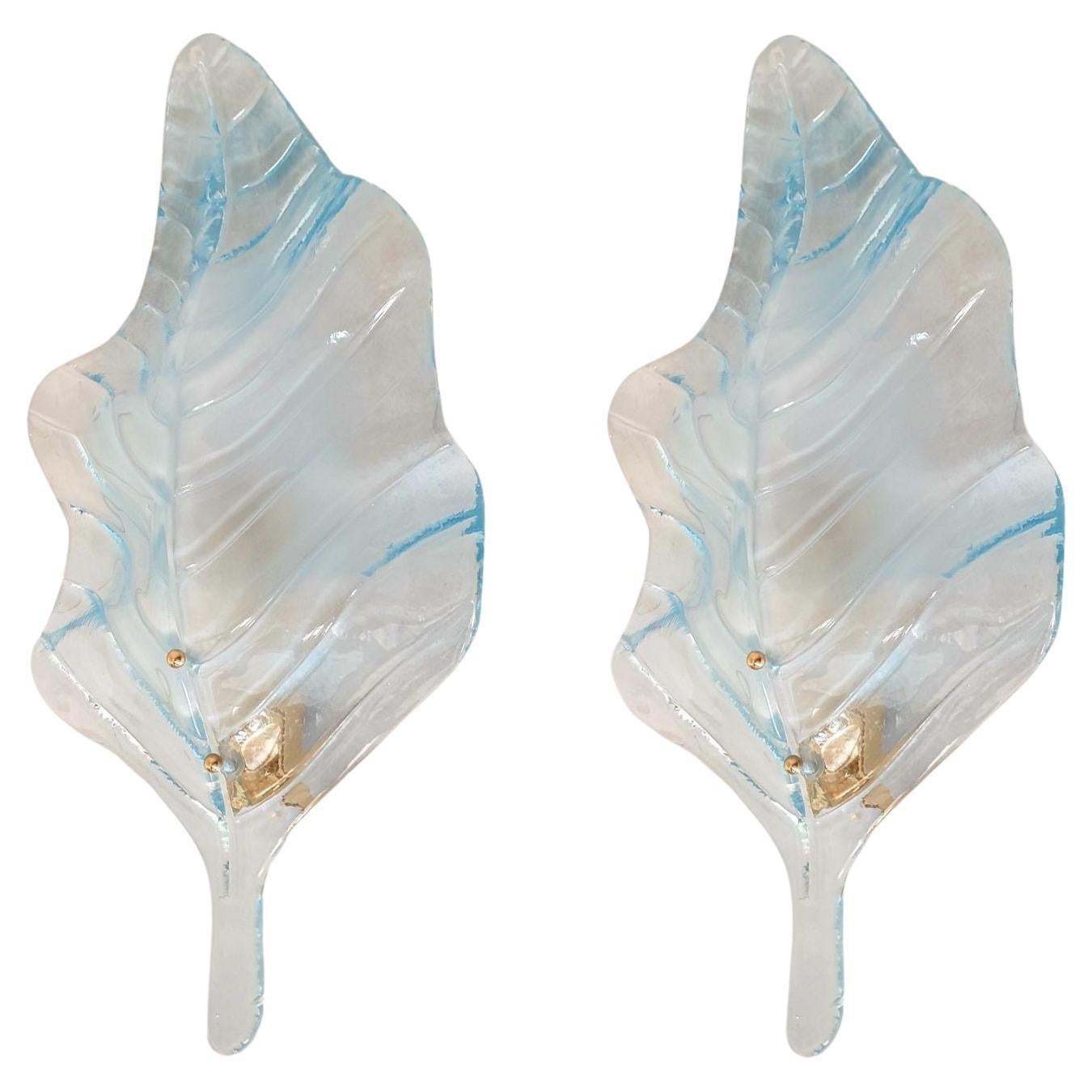 Large blue Murano glass leaf sconces - a pair