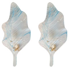 Vintage Large blue Murano glass leaf sconces - a pair