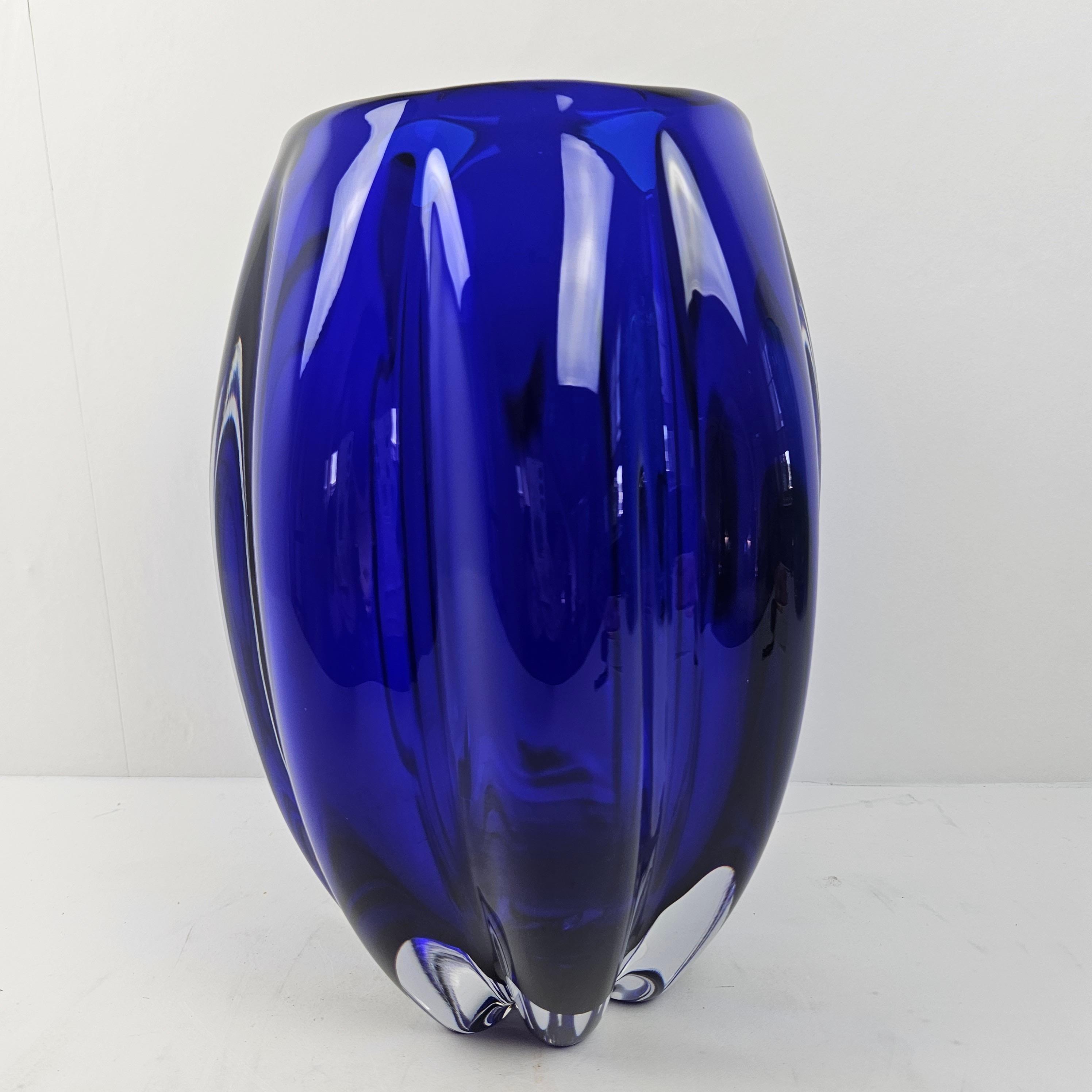 Modern Large Blue Murano Glass Vase by Cenedese For Sale