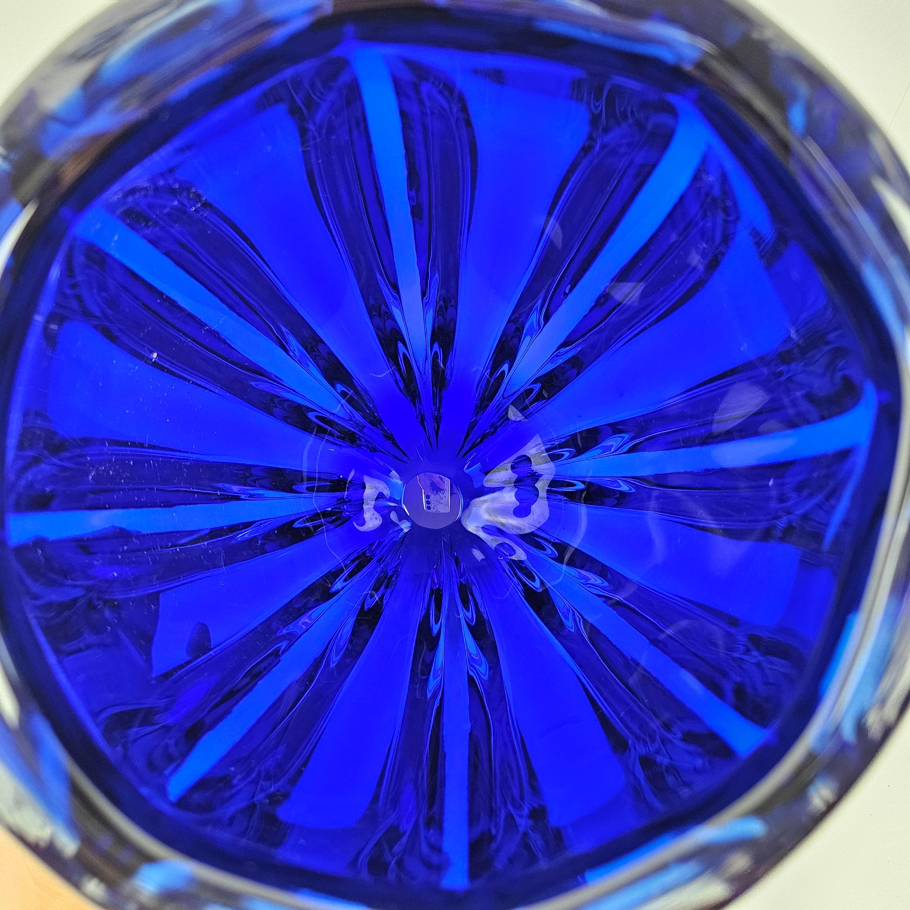 Hand-Crafted Large Blue Murano Glass Vase by Cenedese For Sale
