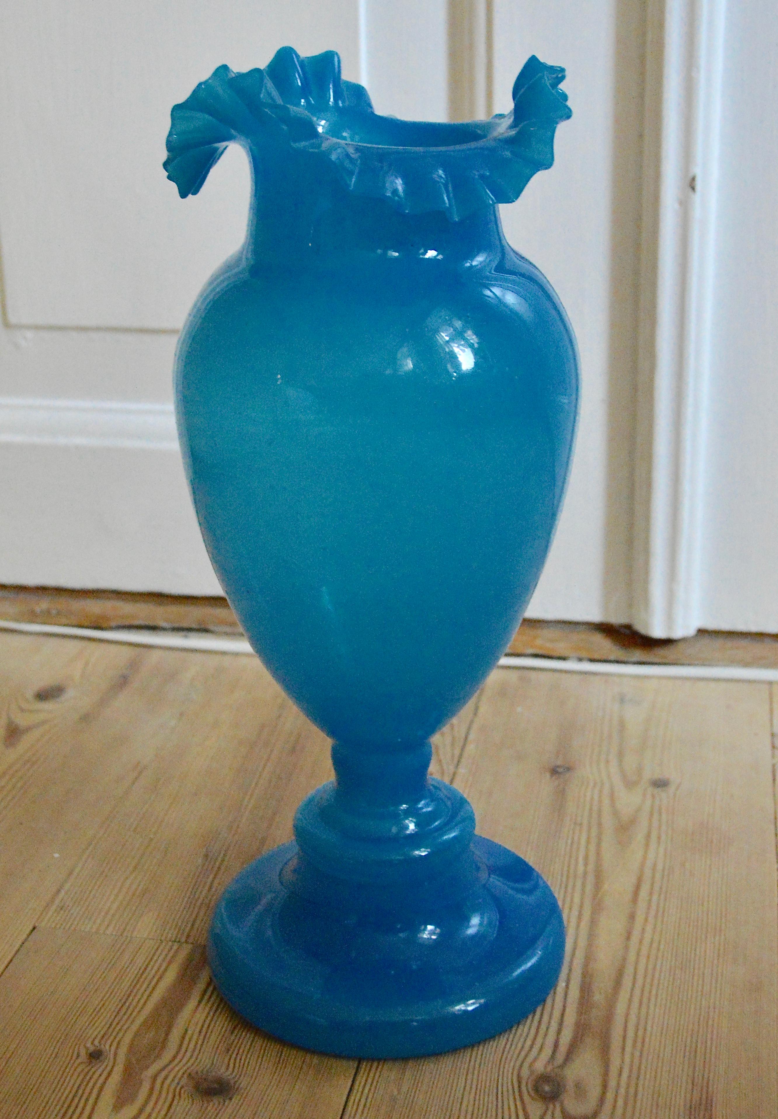 Large Blue Opaline Glass Egg Vase 5