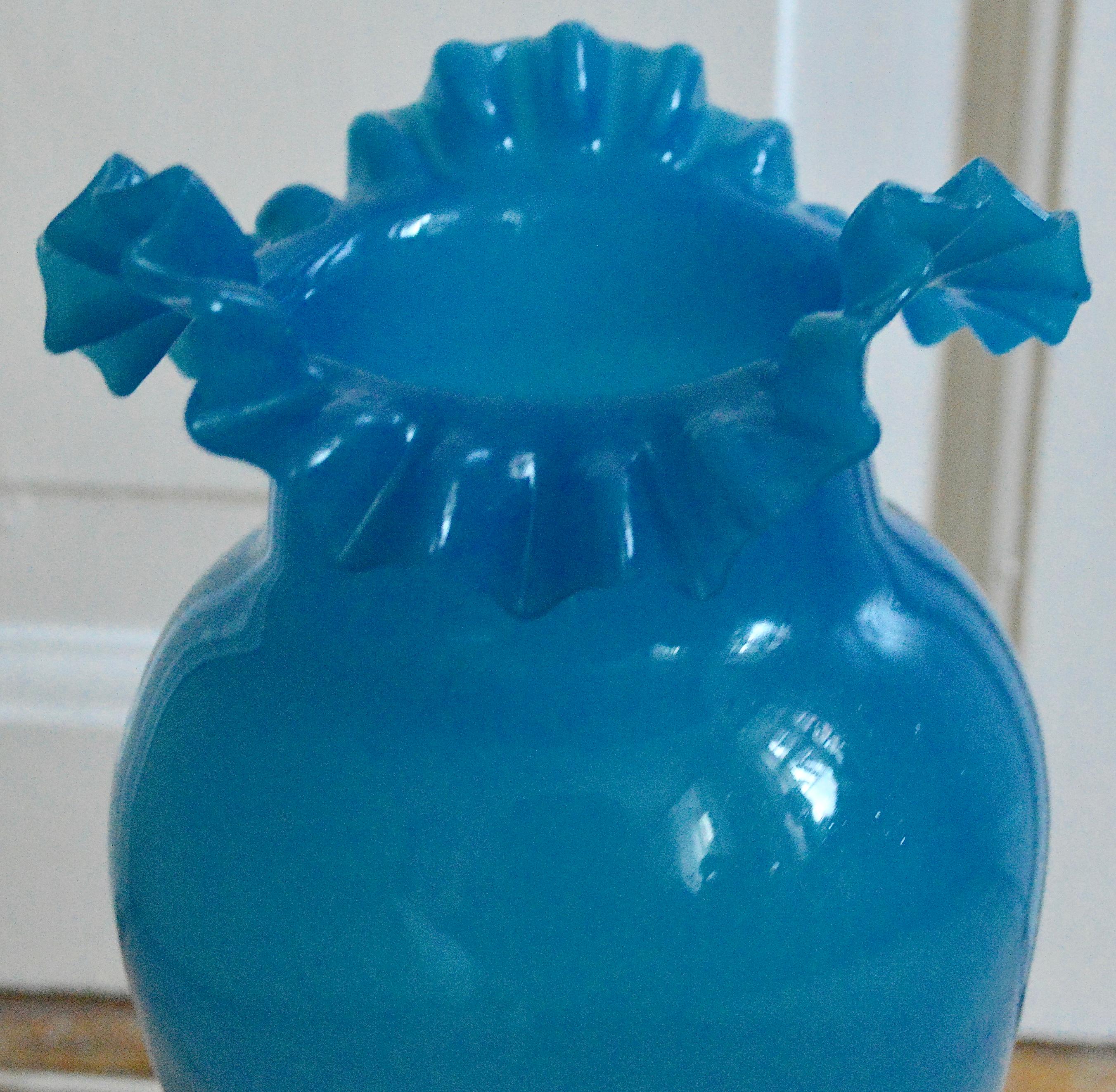 19th Century Large Blue Opaline Glass Egg Vase