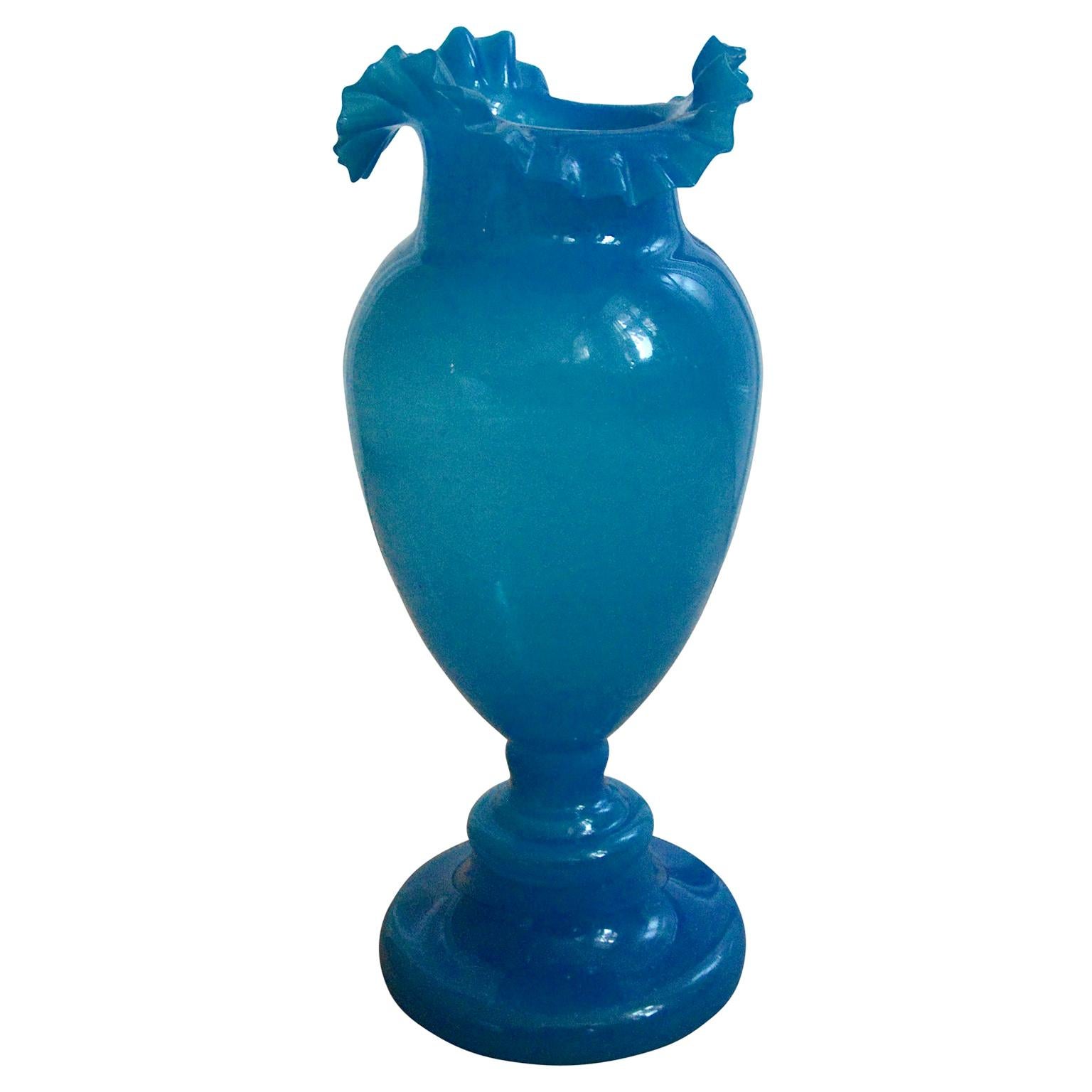 Large Blue Opaline Glass Egg Vase