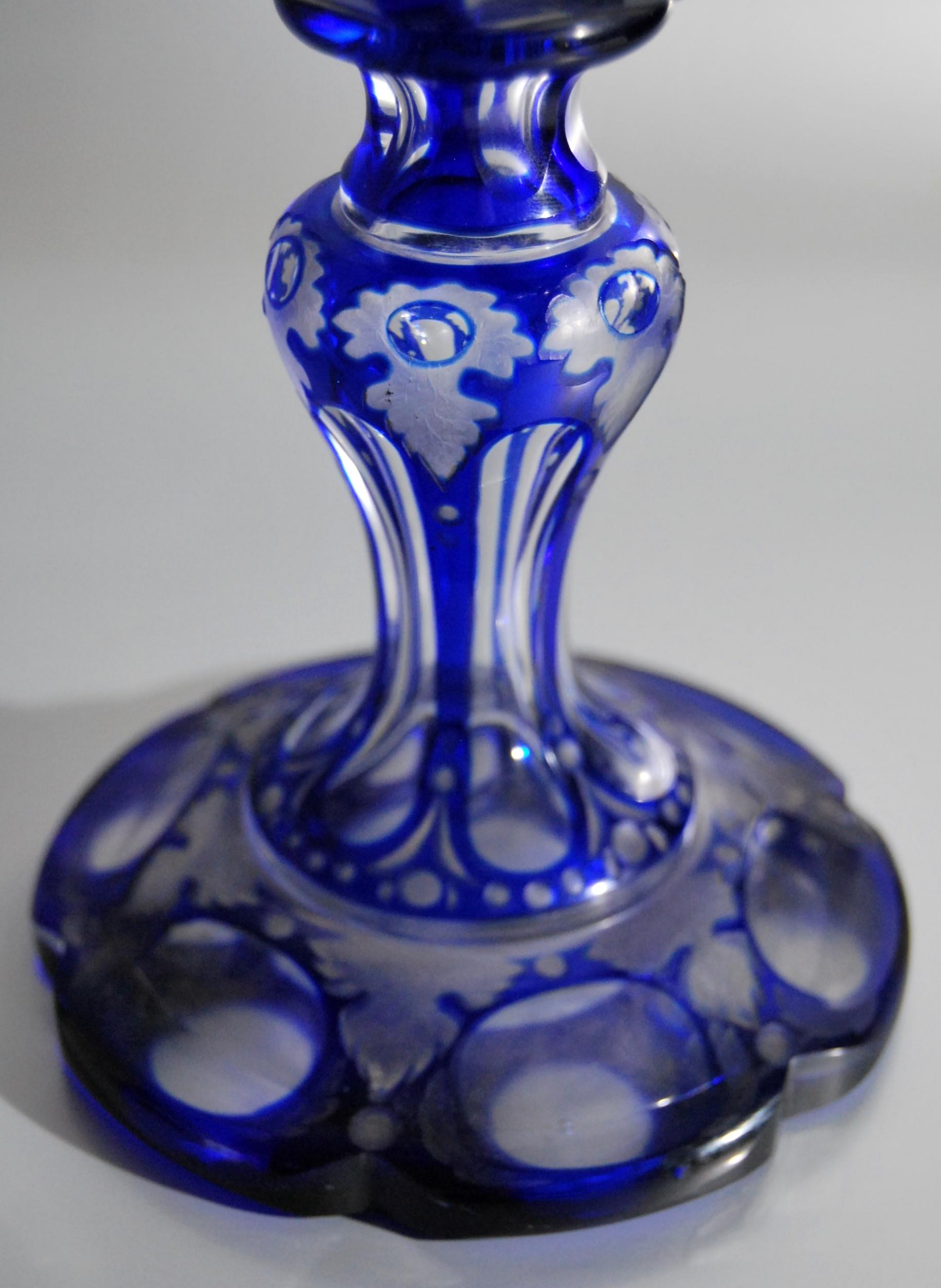 19th Century Large Blue Overlay Bohemian Crystal Hunting Glass For Sale