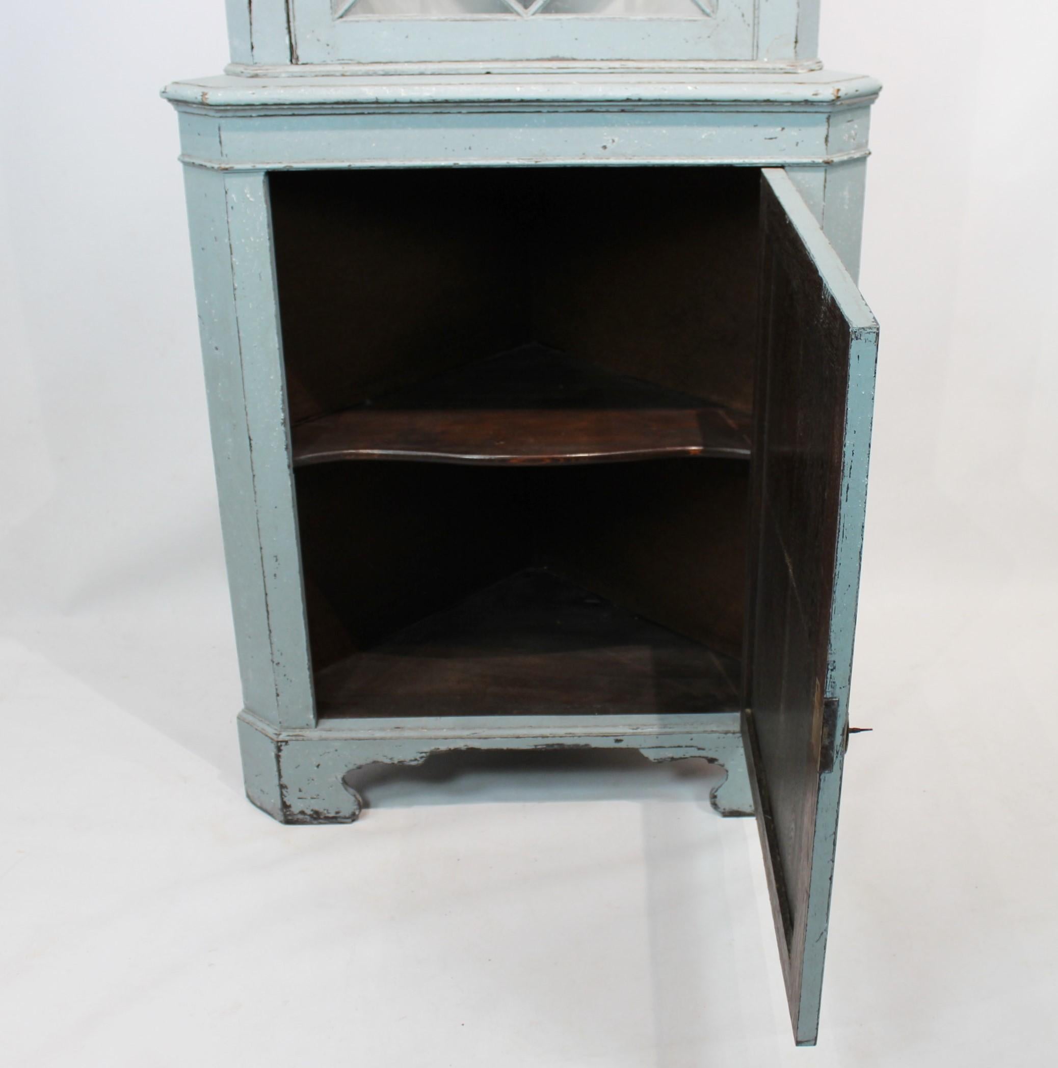 Large Blue Painted Gustavian Corner Cabinet from the 1880s 2