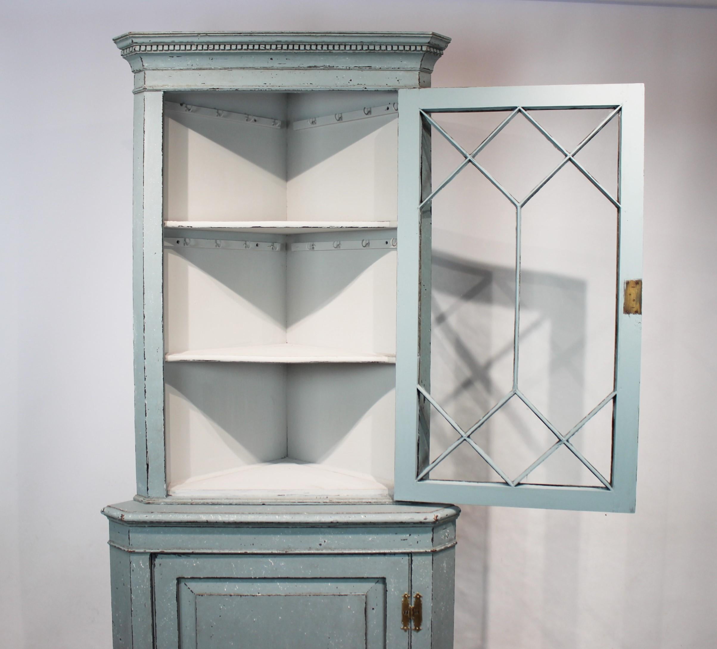 Large Blue Painted Gustavian Corner Cabinet from the 1880s 3