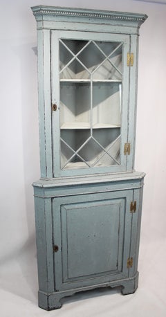 Large Blue Painted Gustavian Corner Cabinet from the 1880s