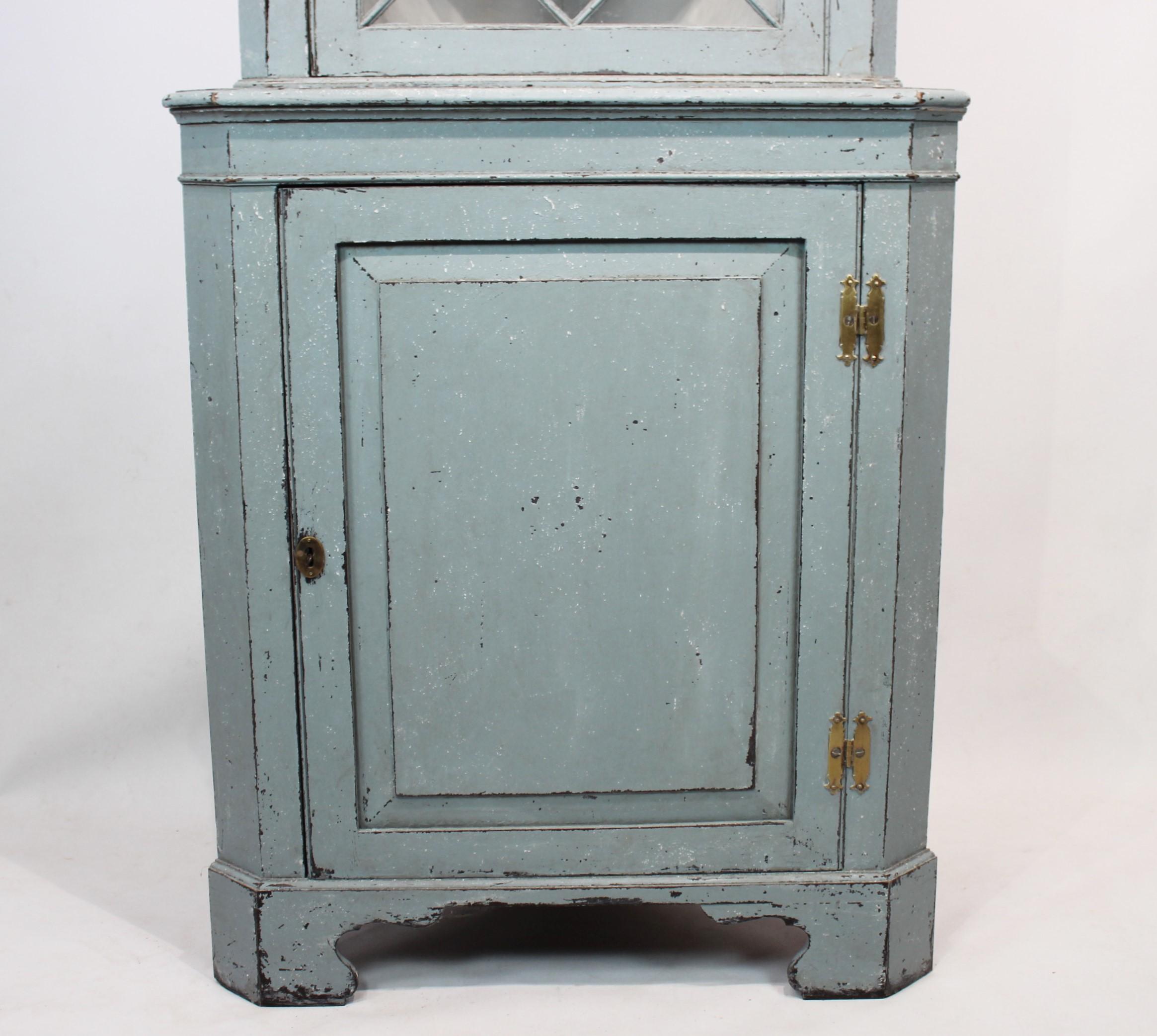 Danish Large Blue Painted Gustavian Corner Cabinet from the 1880s
