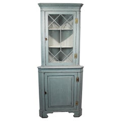Large Blue Painted Gustavian Corner Cabinet from the 1880s