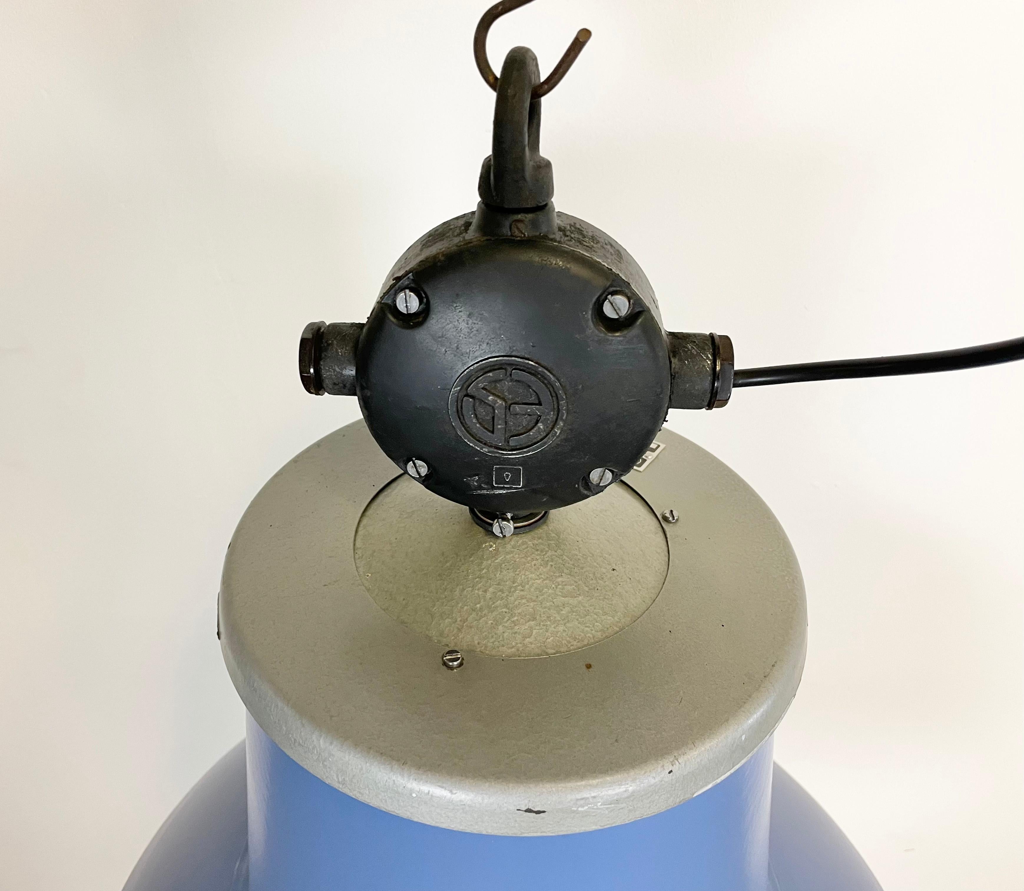 20th Century Large Blue Painted Industrial Factory Lamp from Elektrosvit, 1960s For Sale