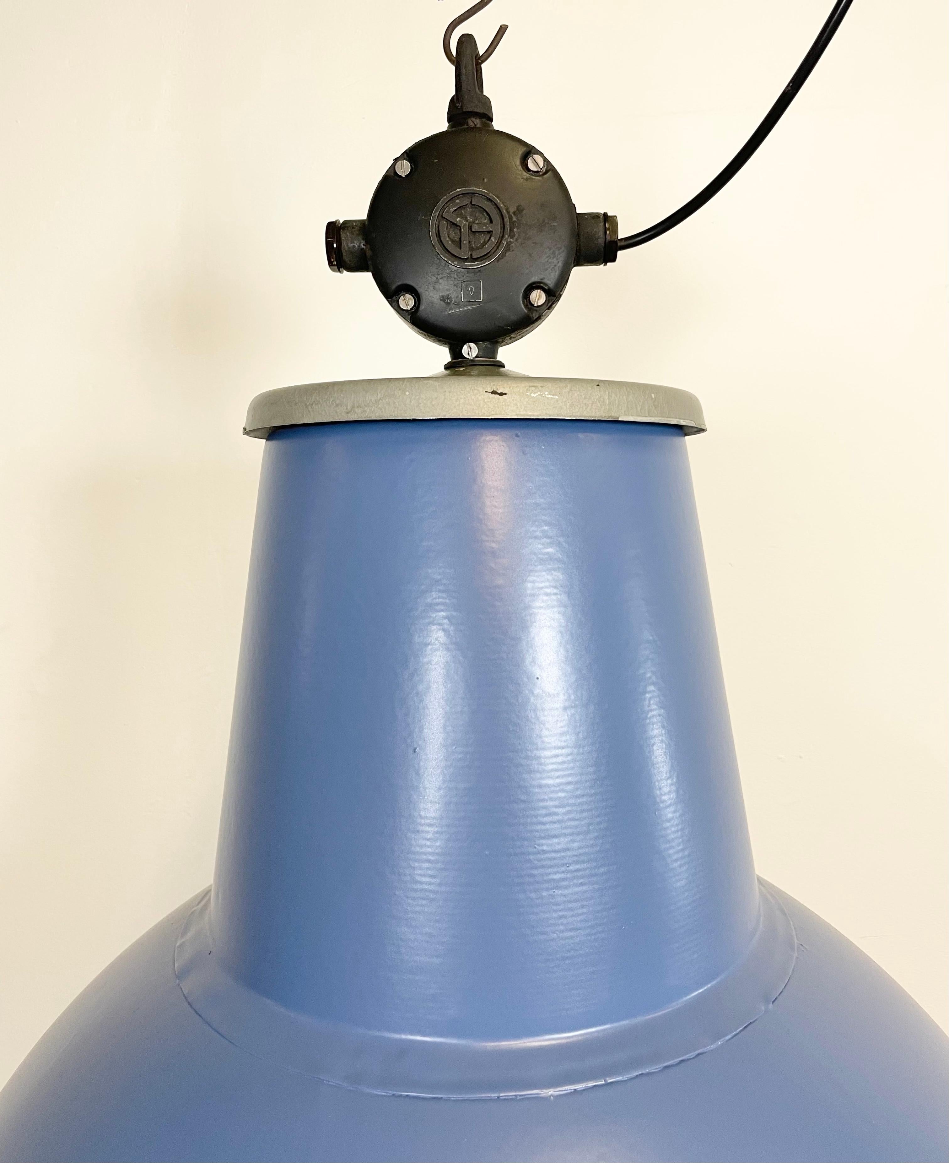 Large Blue Painted Industrial Factory Lamp from Elektrosvit, 1960s For Sale 1