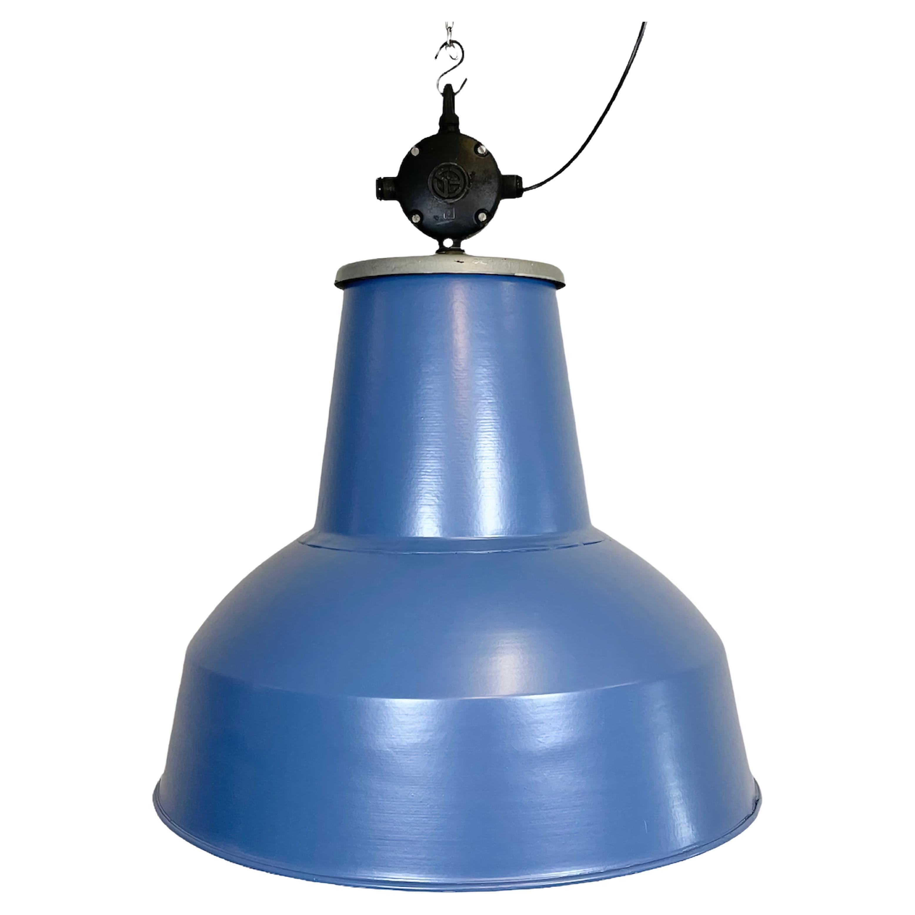 Large Blue Painted Industrial Factory Lamp from Elektrosvit, 1960s For Sale
