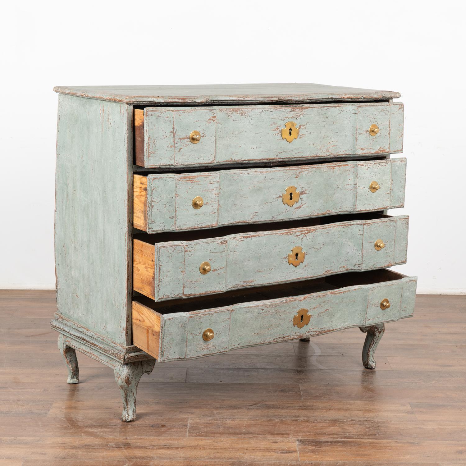 Gustavian Large Blue Painted Oak Chest of Four Drawers, Sweden circa 1820-40 For Sale