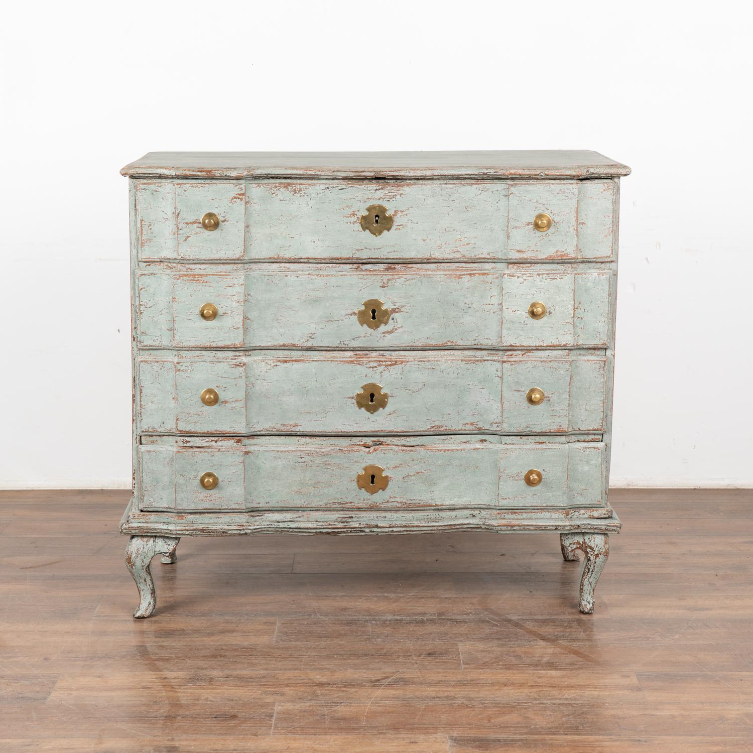Swedish Large Blue Painted Oak Chest of Four Drawers, Sweden circa 1820-40 For Sale