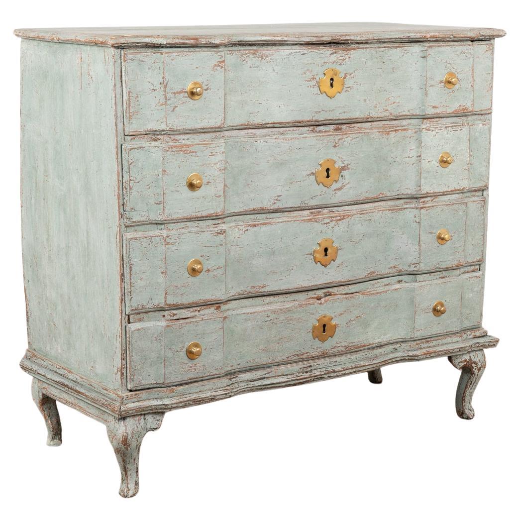 Large Blue Painted Oak Chest of Four Drawers, Sweden circa 1820-40