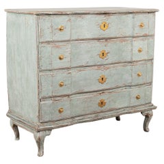 Antique Large Blue Painted Oak Chest of Four Drawers, Sweden circa 1820-40