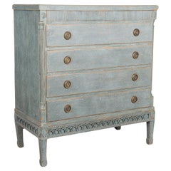 Large Blue Painted Pine Chest of Five Drawers, Denmark circa 1800-20
