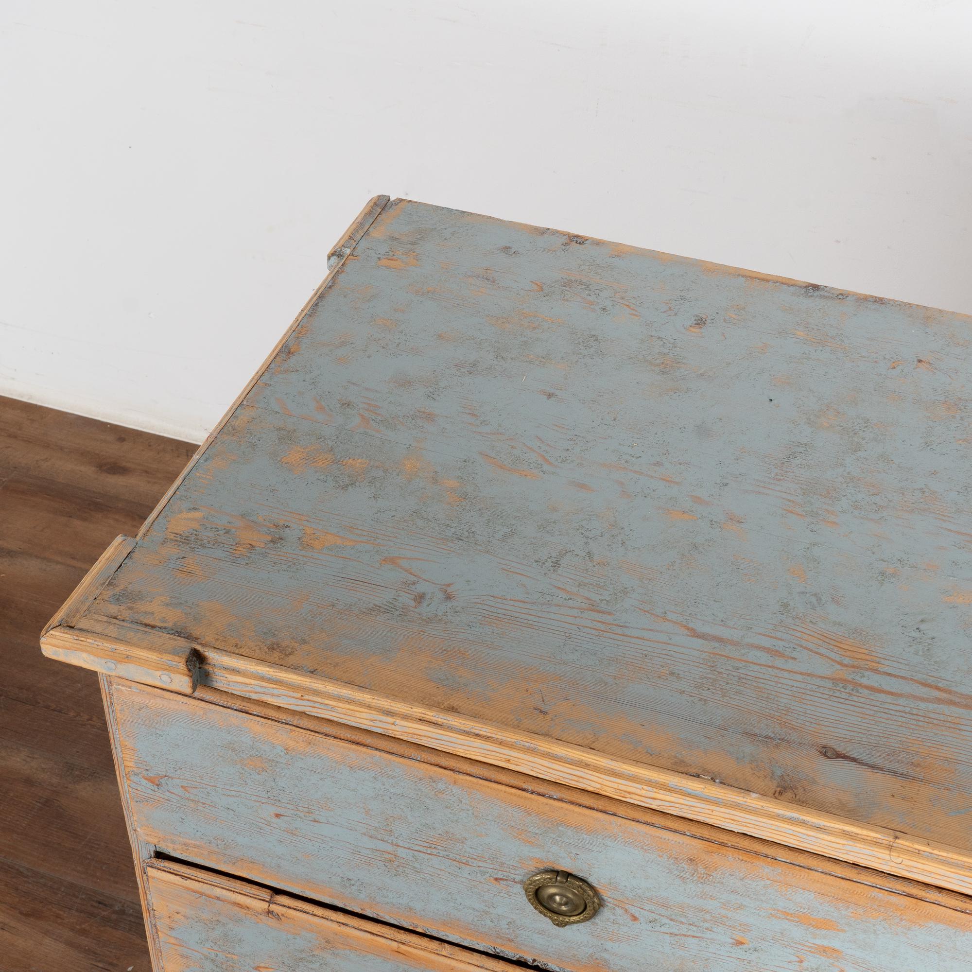 18th Century Large Blue Painted Pine Chest of Four Drawers, Sweden circa 1780