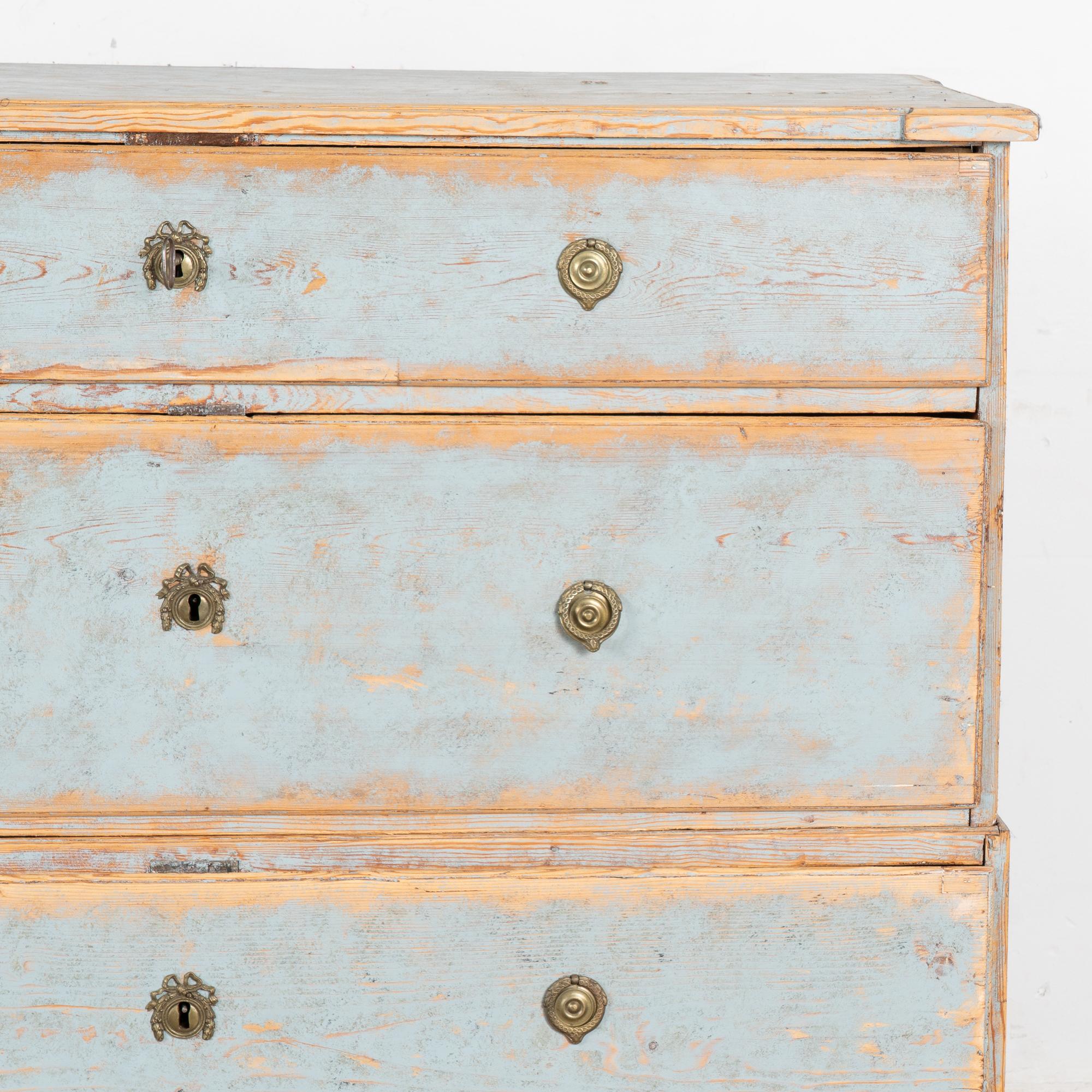 Large Blue Painted Pine Chest of Four Drawers, Sweden circa 1780 2