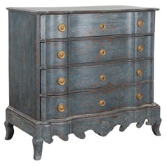Large Blue Painted Rococo Chest of Four Drawers, Sweden circa 1770-1800