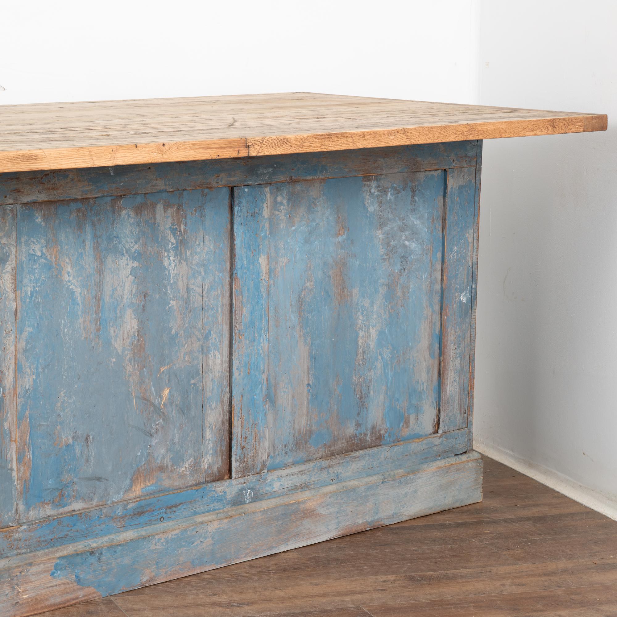 Large Blue Painted Rustic Kitchen Island Shop Apothecary, Sweden circa 1890 4