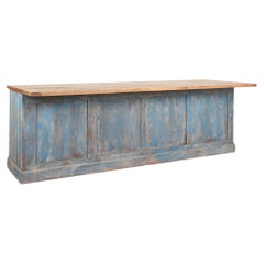 Large Blue Painted Rustic Kitchen Island Shop Apothecary, Sweden circa 1890
