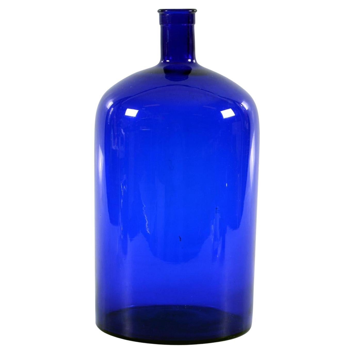 Large Blue Pharmacy Bottle from 1900s For Sale