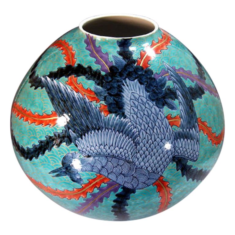 Japanese Contemporary Blue Purple Gold Porcelain Vase by Master Artist For Sale