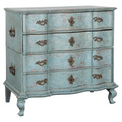 Large Blue Rococo Oak Chest of Four Drawers, Denmark circa 1750-1800
