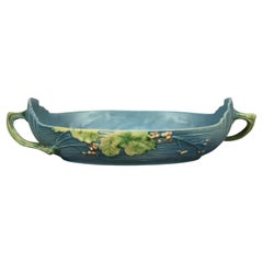 Large Blue Roseville Art Pottery Bowl with Bushberry Pattern Mid 20thC