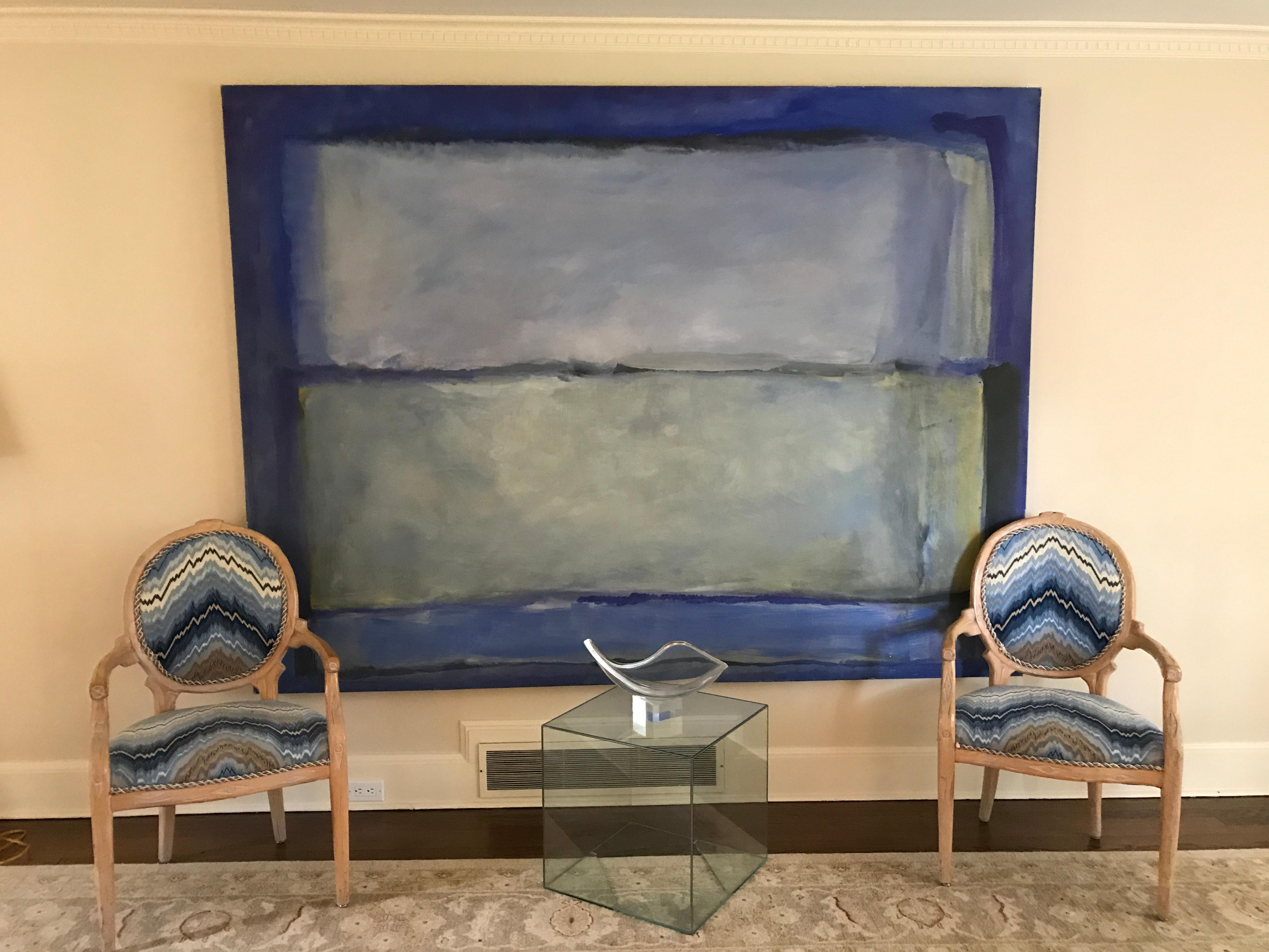 American Large Blue Rothko-Style Wall Painting For Sale